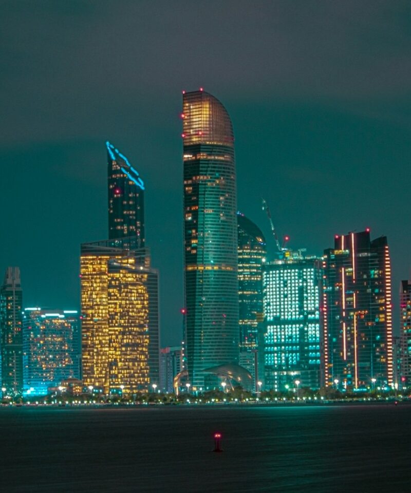 city skyline during night time